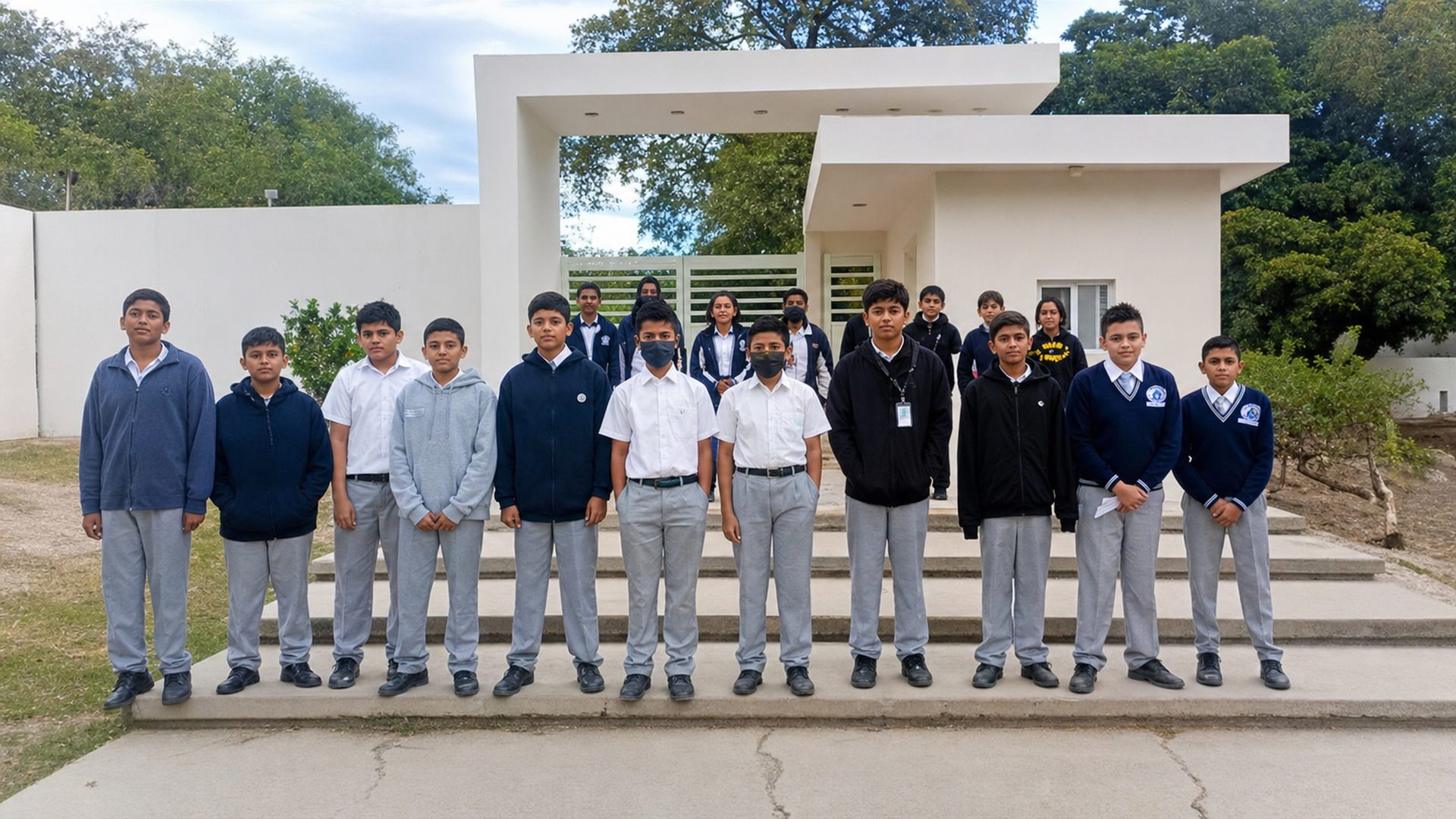 Students gathered outside a community education facility
